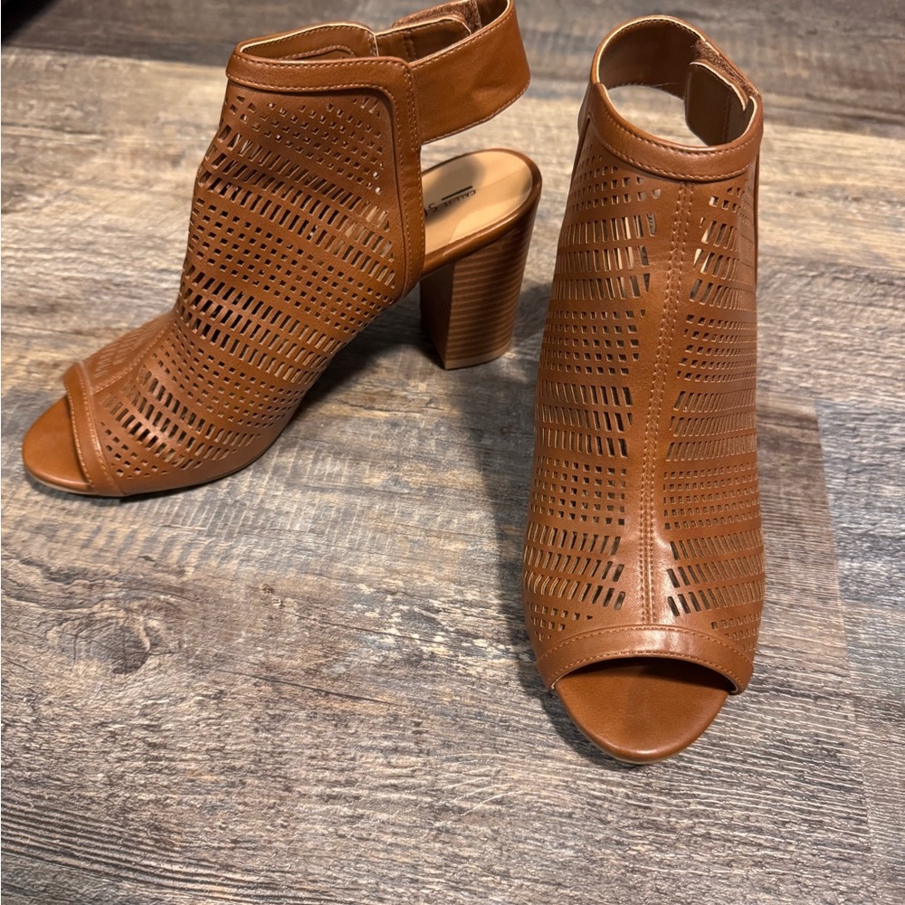 Brown Peep-Toe Ankle Boots